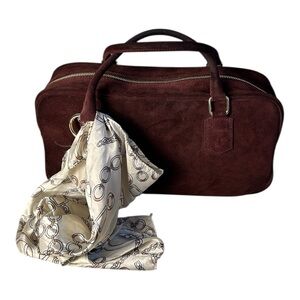 ISADORA Wine Suede Genuine Leather Chic Suede Satchel with bag charms and scarf